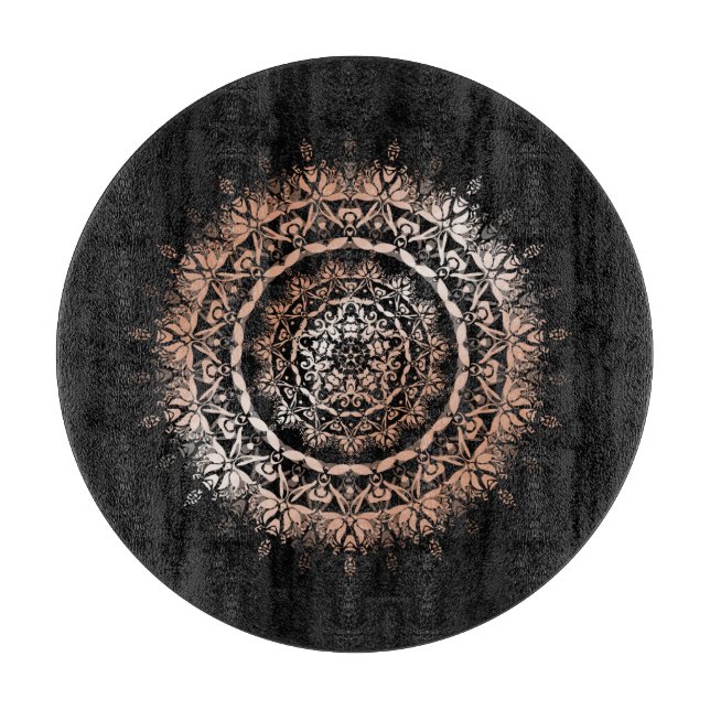 Rose Gold Black Floral Mandala Cutting Board (Front)
