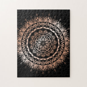 Rose Gold Black Floral Mandala Jigsaw Puzzle