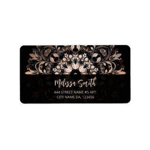 Rose Gold Black Floral Mandala Label