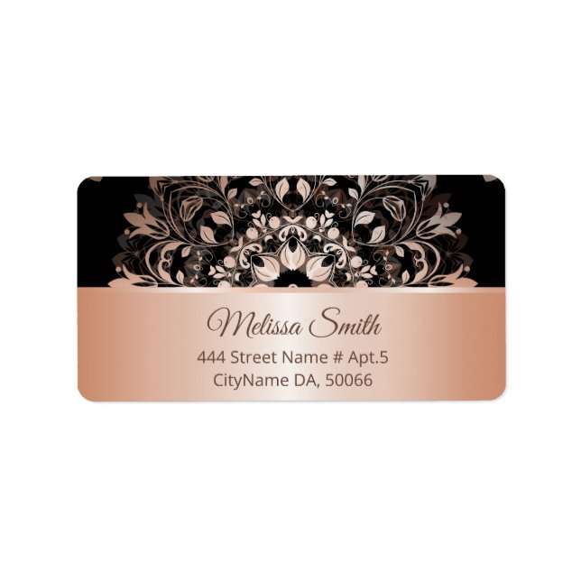 Rose Gold Black Floral Mandala Label (Front)