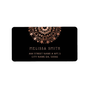 Rose Gold Black Floral Mandala Label