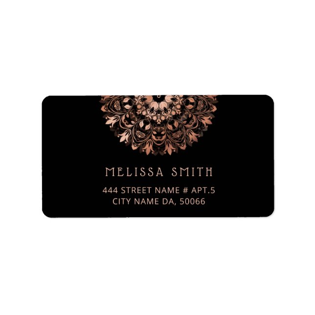 Rose Gold Black Floral Mandala Label (Front)