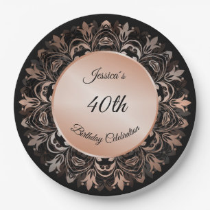 Rose Gold Black Floral Mandala Paper Plate