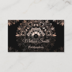 Rose Gold Black Floral Mandala Salon Business Card