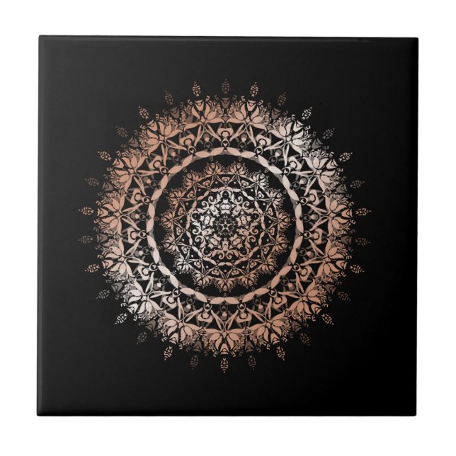 Rose Gold Black Floral Mandala Tile (Front)