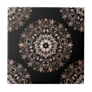 Rose Gold Black Floral Mandala Tile
