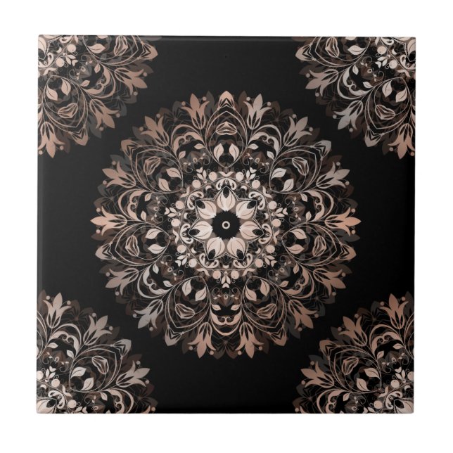 Rose Gold Black Floral Mandala Tile (Front)