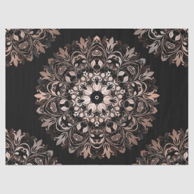 Rose Gold Black Floral Mandala Tissue Paper (Front)