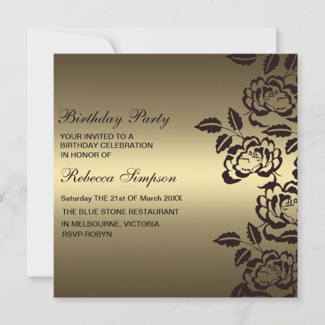 Rose Gold & Black Flower Birthday Invitation (Front)