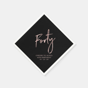 Rose Gold & Black Forty Adult 40th Birthday Party Napkin