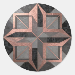 Rose Gold Black Geometric Marble Classic Round Sticker