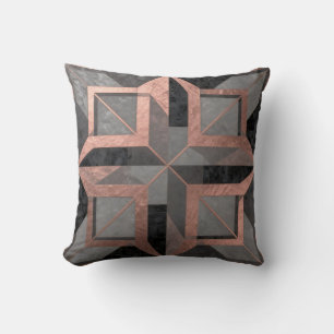 Rose Gold Black Geometric Marble Cushion