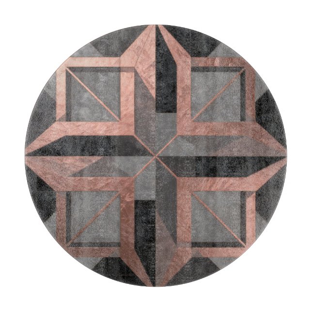 Rose Gold Black Geometric Marble Cutting Board (Front)