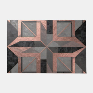 Rose Gold Black Geometric Marble Doormat