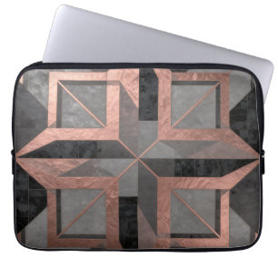 Rose Gold Black Geometric Marble Laptop Sleeve
