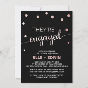 Rose Gold & Black Glam Confetti Engagement Party Invitation