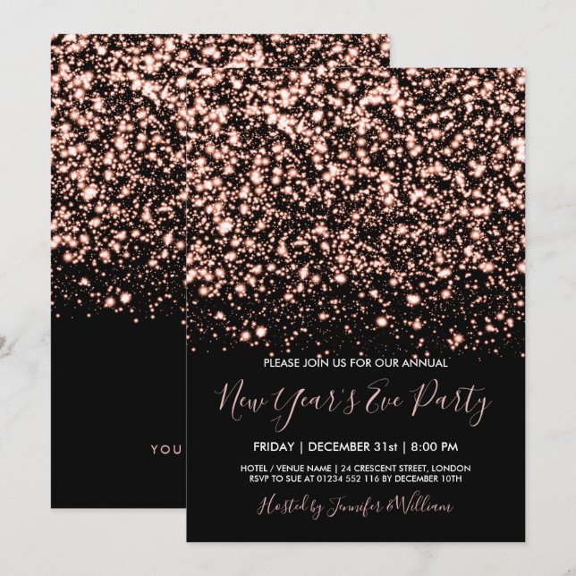 Rose Gold & Black Glam New Years Eve Party Invitation (Front/Back)
