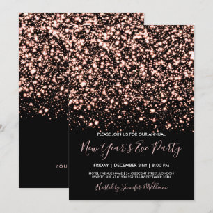 Rose Gold & Black Glam New Years Eve Party Invitation
