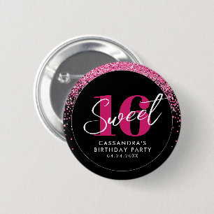 Rose Gold & Black Glam Sweet Sixteen Birthday 6 Cm Round Badge