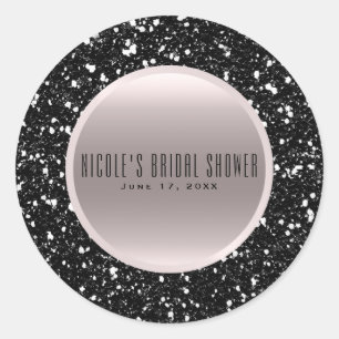 Rose Gold Black Glitter Elegant Wedding Favour Classic Round Sticker