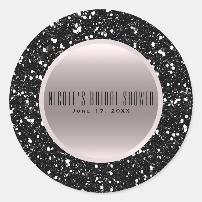 Rose Gold Black Glitter Elegant Wedding Favour Classic Round Sticker (Front)