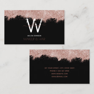 Rose Gold Black Glitter Makeup Artist Hair Salon Business Card