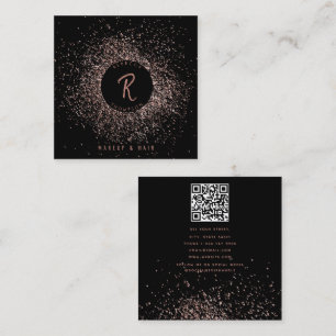 Rose Gold Black Glitter Makeup Hair QR Code  Square Business Card