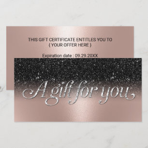 Rose Gold Black Glitter Salon Spa Gift Certificate