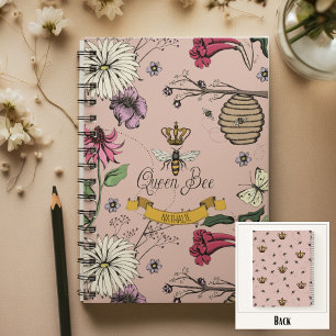 Rose Gold, Black & Gold Queen Bee, Crown & Scroll Notebook