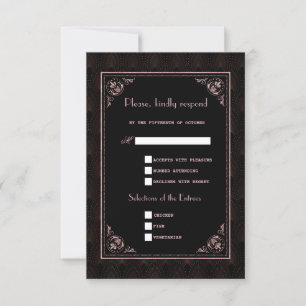Rose Gold Black Great Gatsby Art Deco Wedding RSVP Card