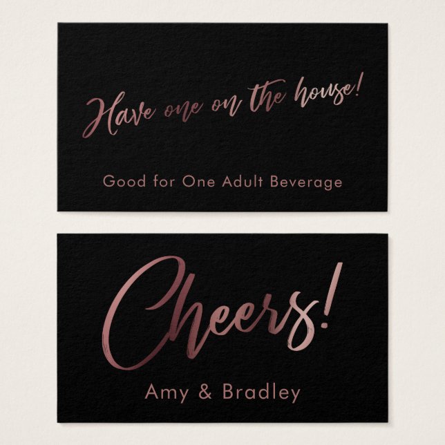 Rose Gold & Black Handwriting Script Drink Tickets (Front & Back)