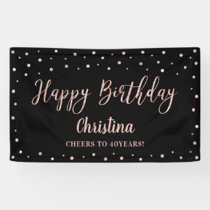 Rose Gold & Black Happy Birthday Party Banner