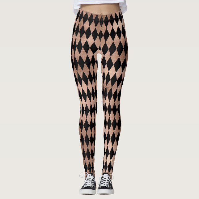 Rose Gold & Black Harlequin Leggings (Front)