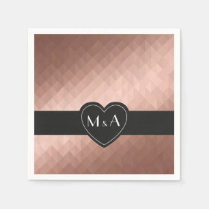 Rose gold black heart monograms wedding engagement napkin