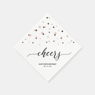 Rose gold & Black Hexagon Confetti Cheers Birthday Napkin