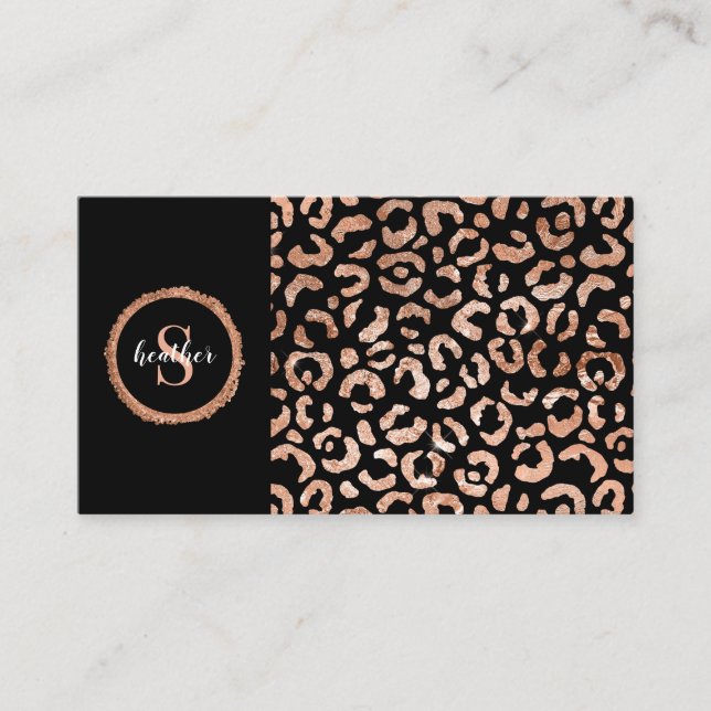Rose Gold Black Leopard Cheetah Beauty Salon Business Card (Front)