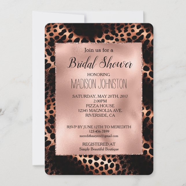 Rose Gold Black Leopard Glitter Invitation (Front)