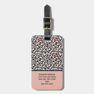 Rose Gold Black Leopard Print Blush PinkTrendy Luggage Tag
