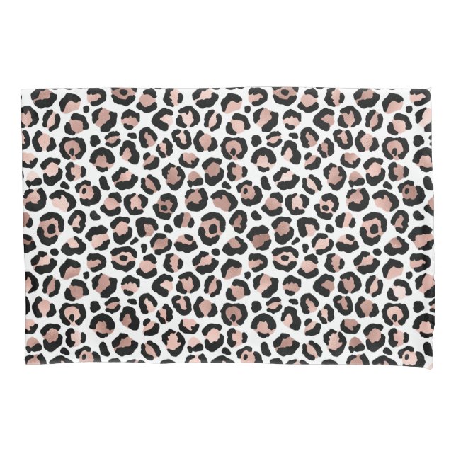 Rose Gold Black Leopard print cheetah trendy Pillowcase (Front-Left)