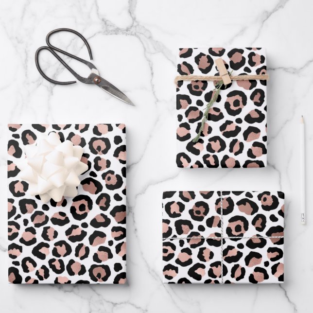 Rose Gold Black Leopard Print Trendy  Wrapping Paper Sheet (Front)