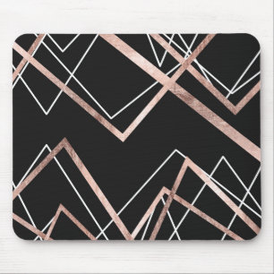 Rose Gold Black Linear Triangle Abstract Pattern Mouse Mat