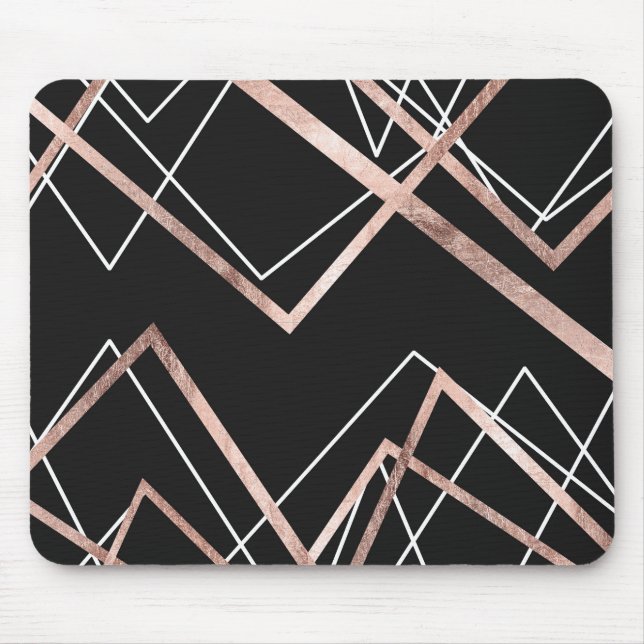 Rose Gold Black Linear Triangle Abstract Pattern Mouse Mat (Front)