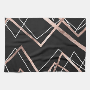 Rose Gold Black Linear Triangle Abstract Pattern Tea Towel