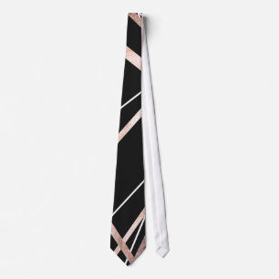 Rose Gold Black Linear Triangle Abstract Pattern Tie