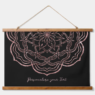  Rose Gold Black Mandala Trippy Psychedelic Hippie Hanging Tapestry