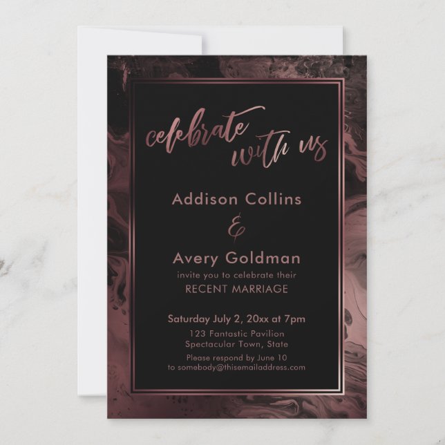 Rose Gold & Black Marble Celebrate with Us Invitation (Front)