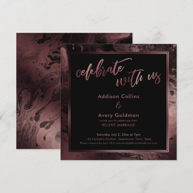 Rose Gold & Black Marble Celebrate with Us Invitation (Front/Back)