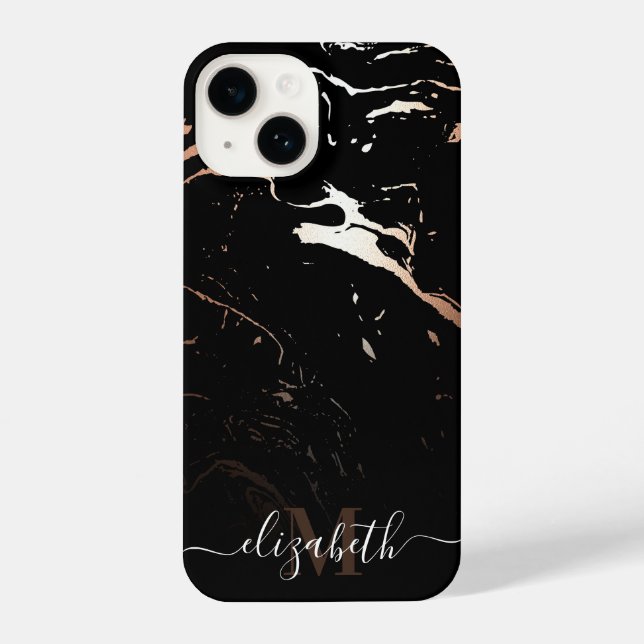 Rose Gold Black Marble iPhone Case (Back)