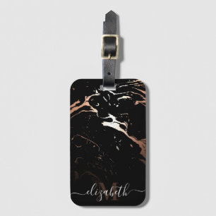 Rose Gold Black Marble Luggage Tag