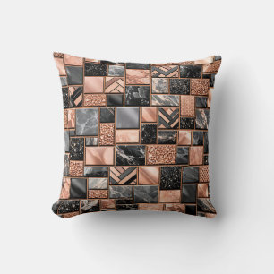 Rose Gold Black Marble Mosaic Cushion